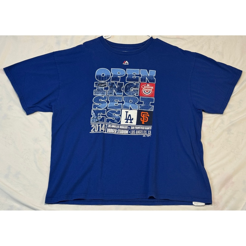 Majestic Los Angeles Dodgers vs SF Giants 2014 Opening Series T-Shirt Blue 2XL